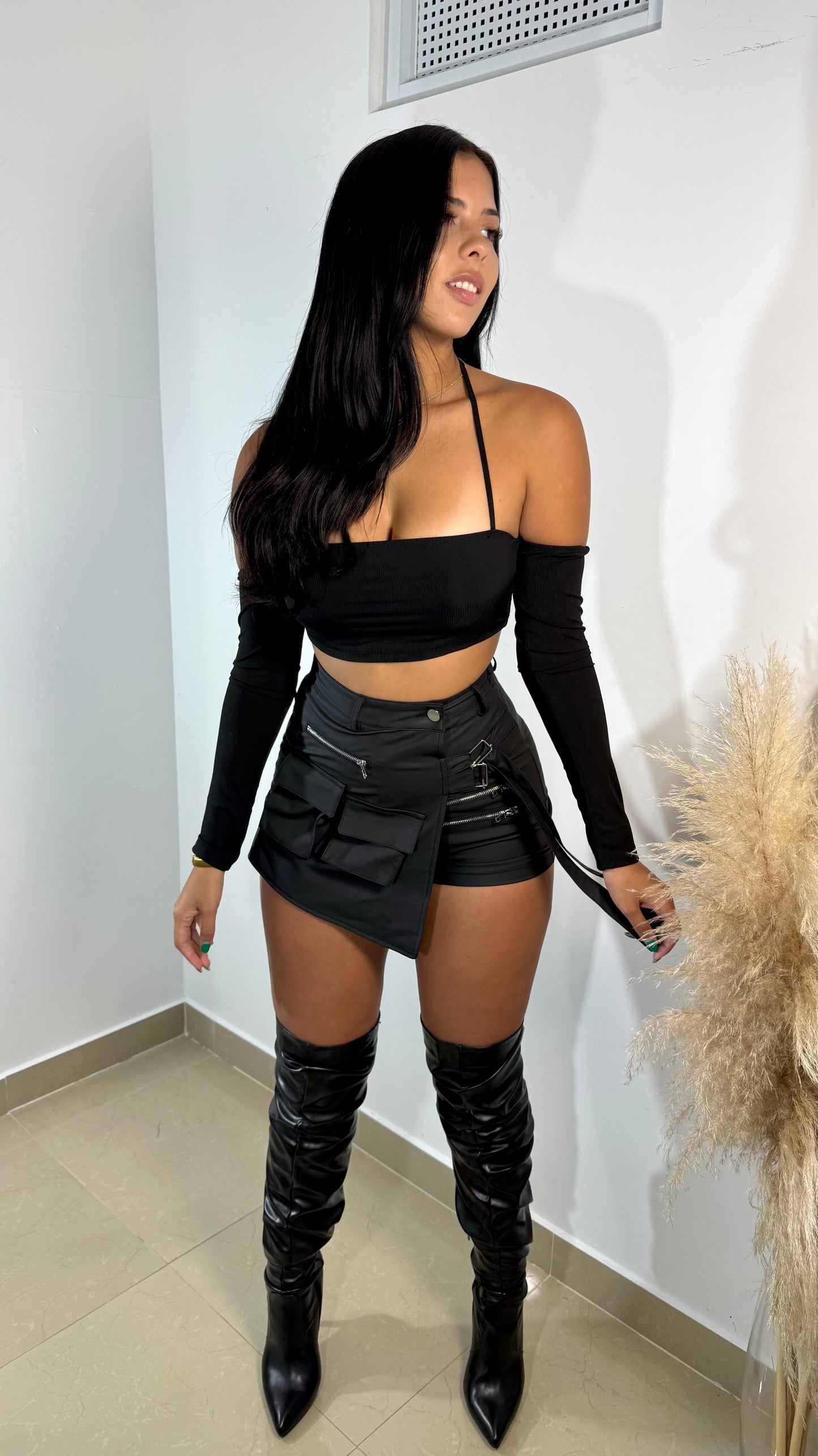 Black leather skort