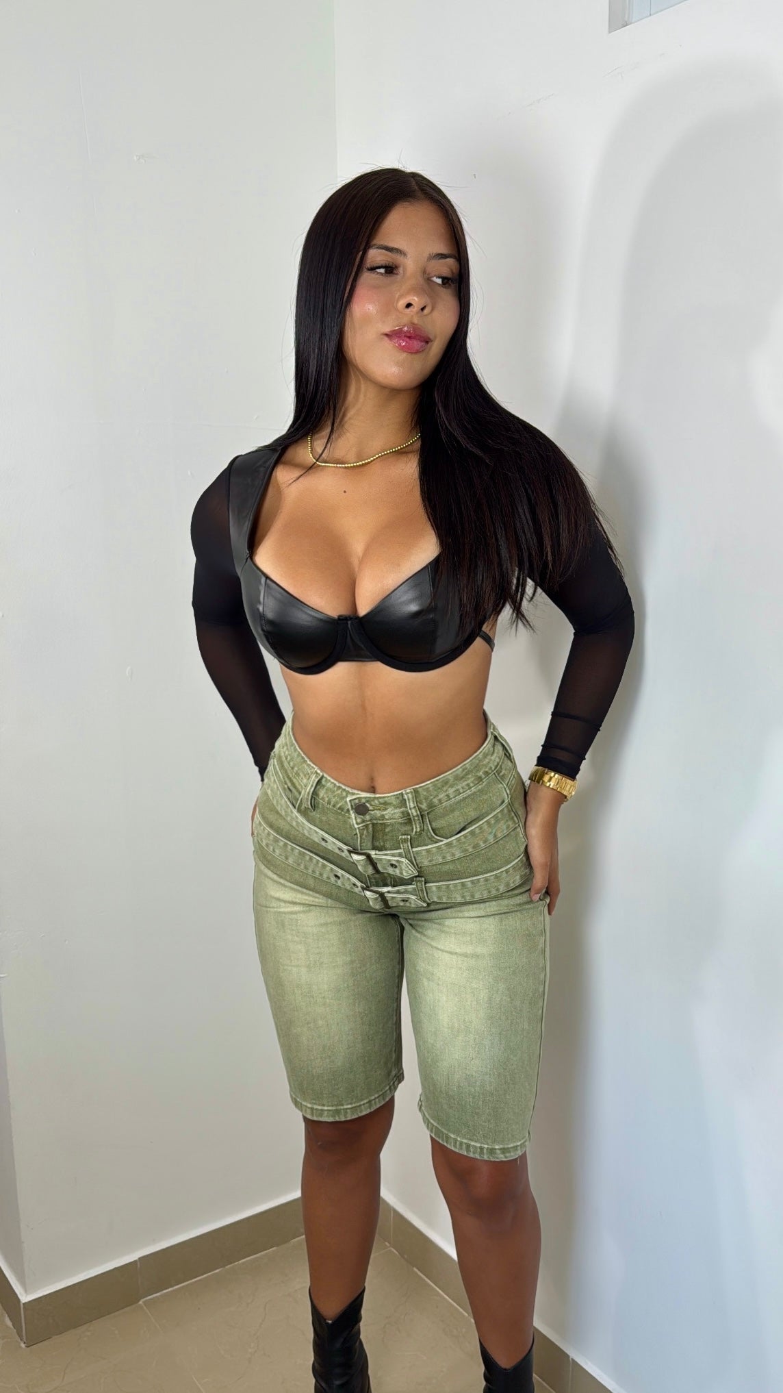 Leather black top