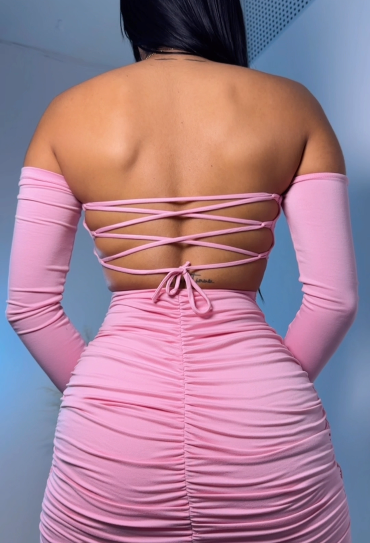 Off shoulder baby pink dress