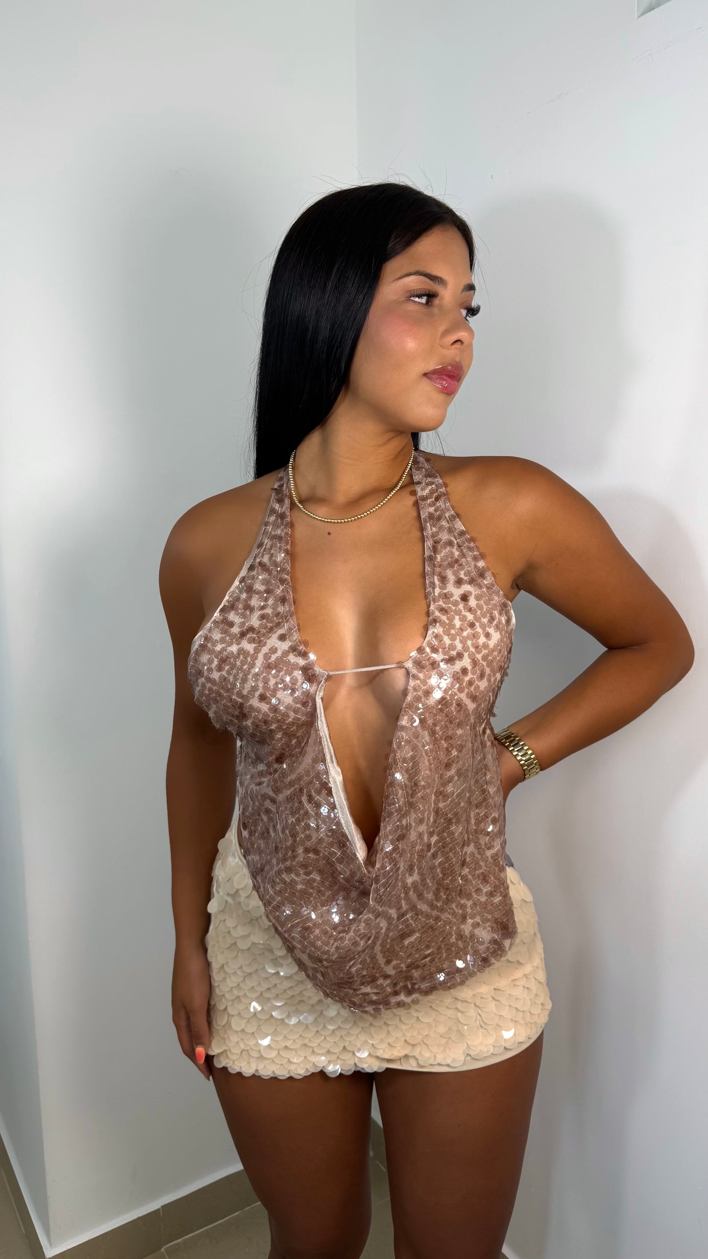 Nude sequin skirt