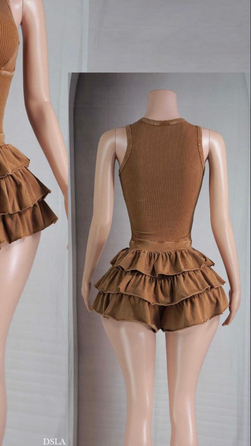 Ruffle brown romper