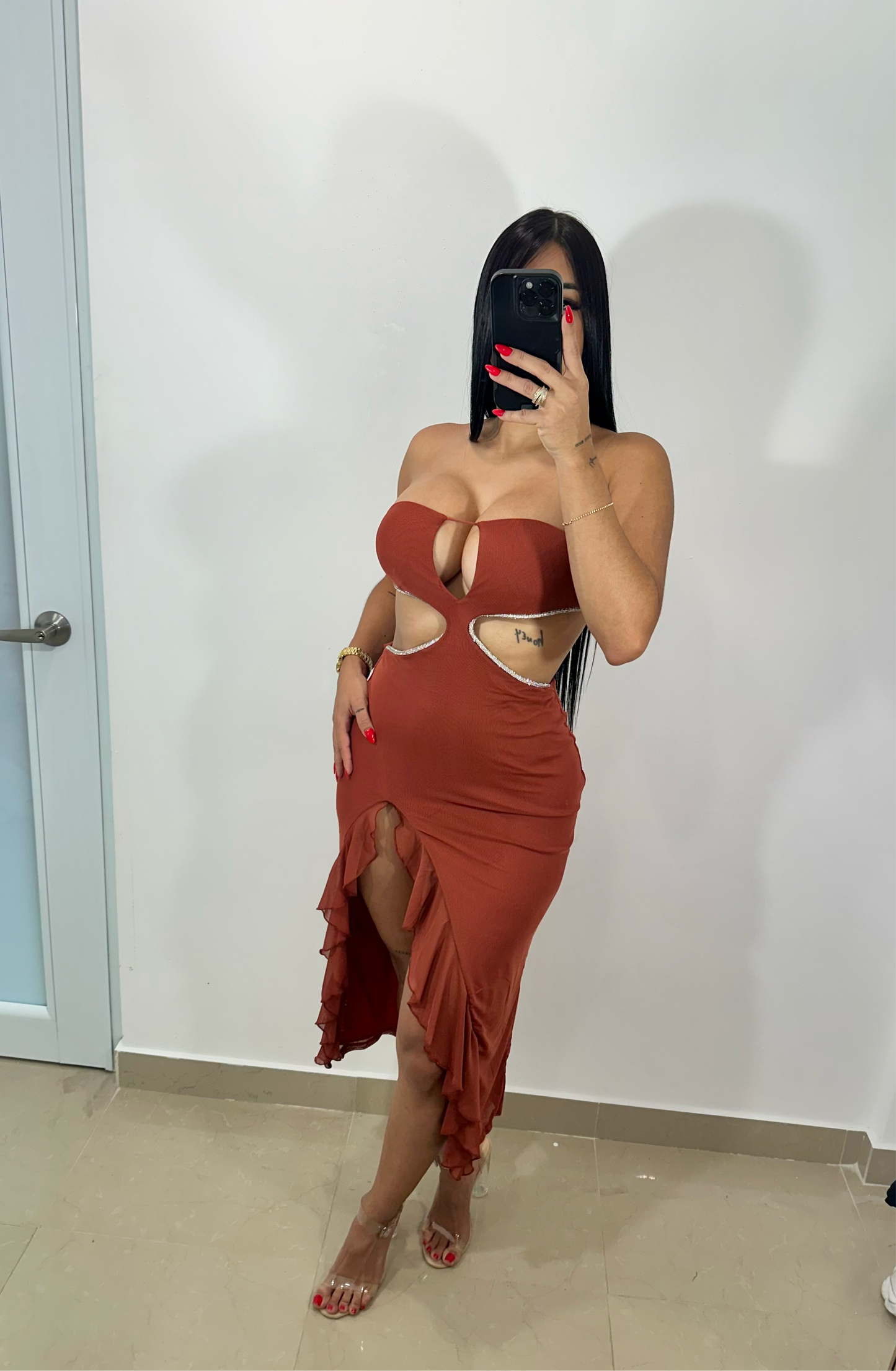 Rust slit midi dress