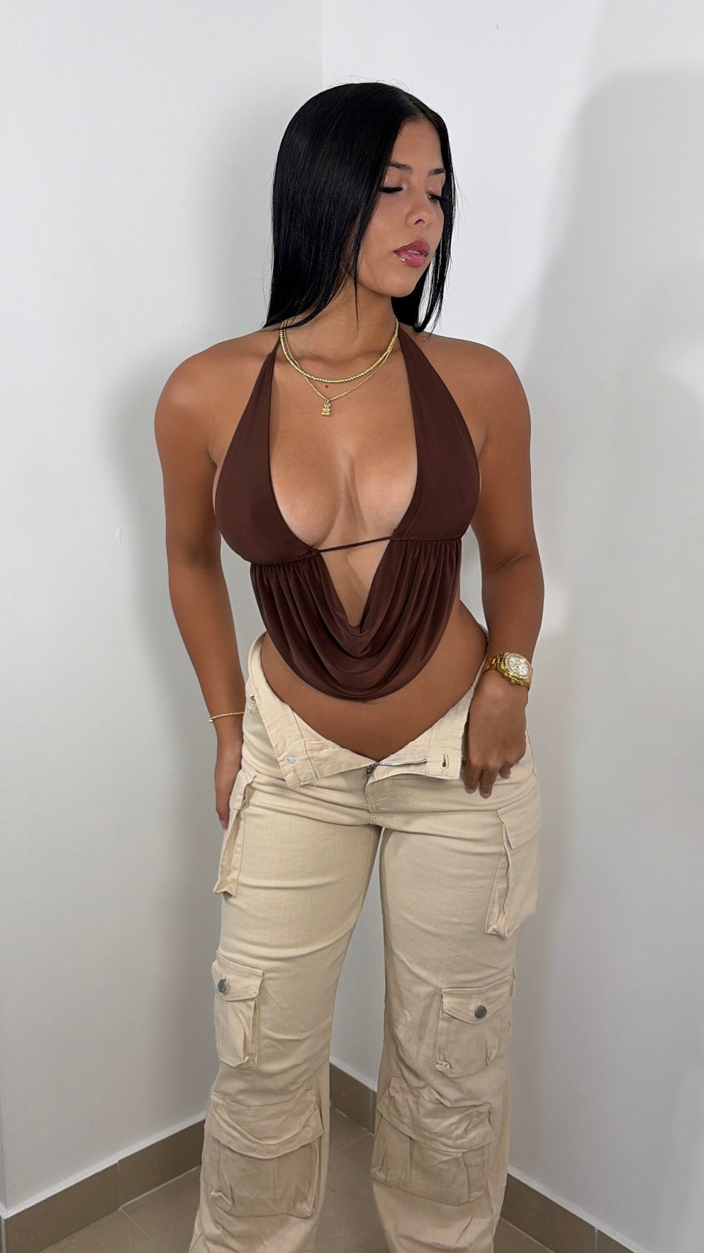 Halter sexy brown top