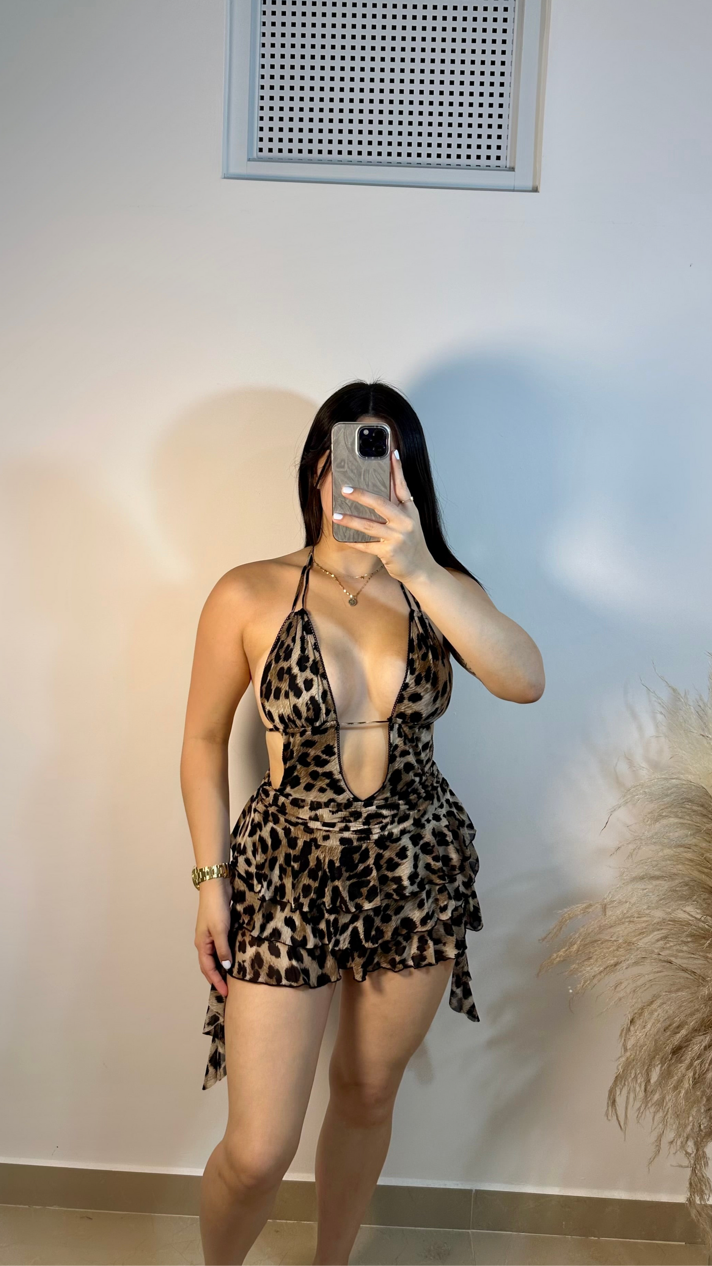 Ruffle mini dress animal print