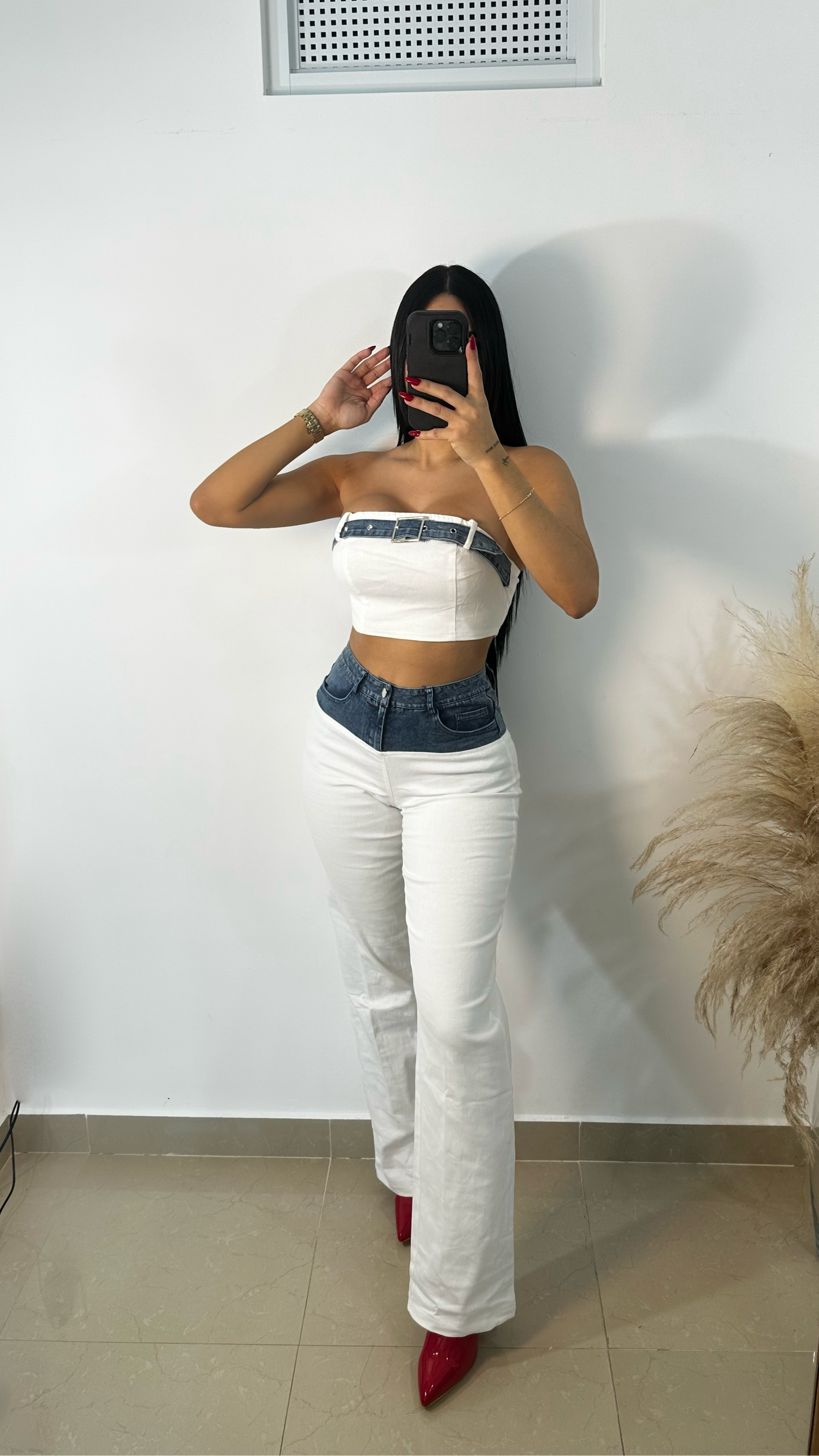 White denim pant set