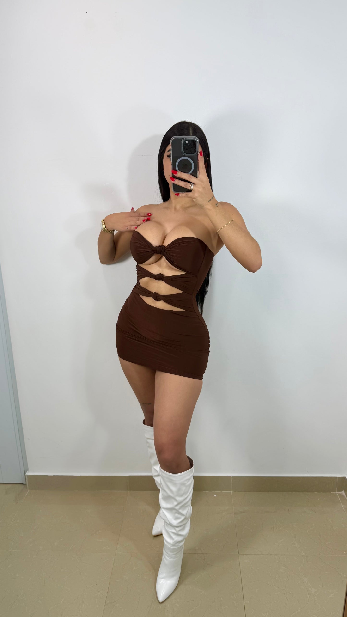 Strapless knot brown dress