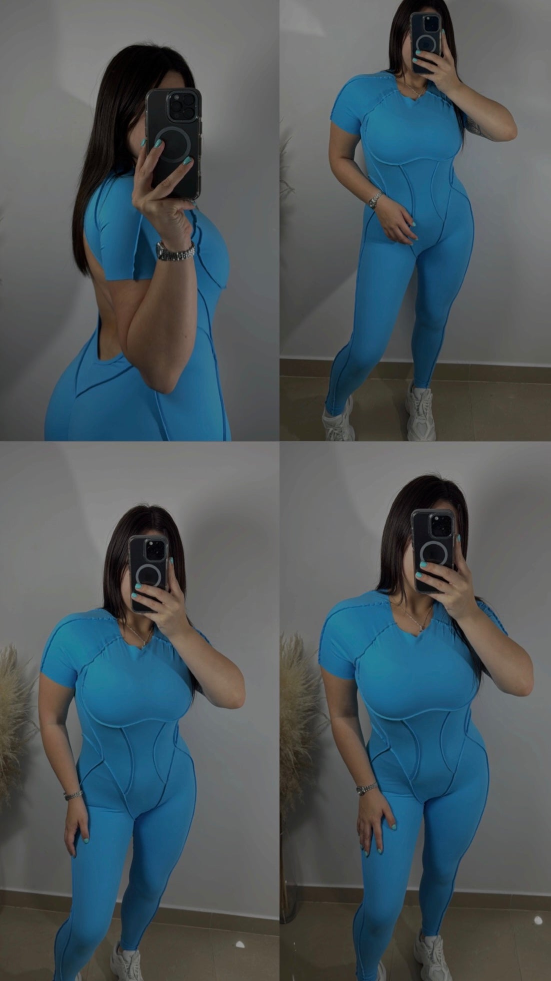 Blue embroidery gym jumpsuit