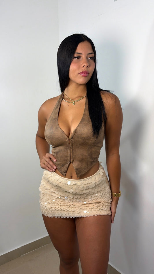 Nude sequin skirt