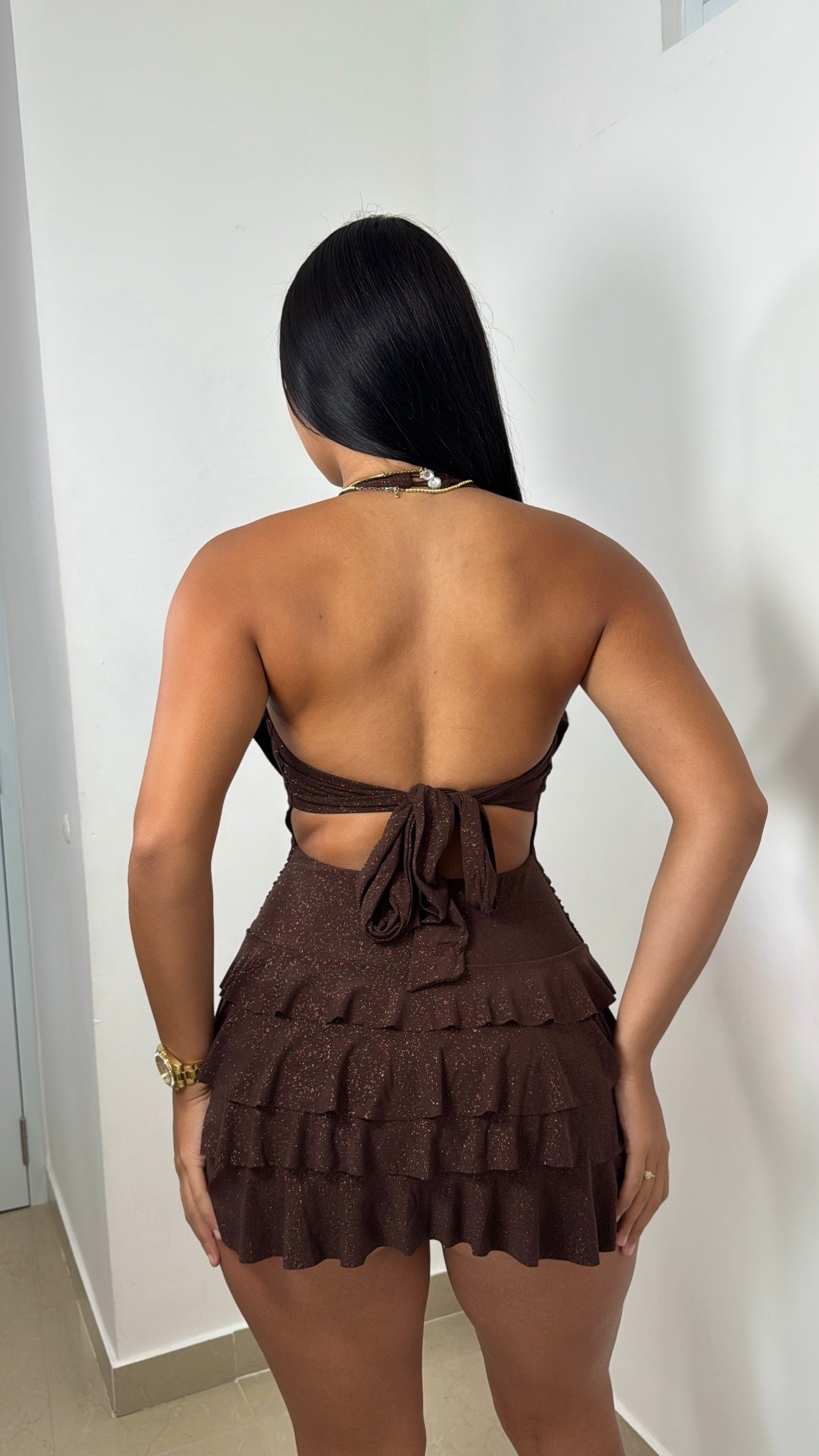 Brown glitter skort dress