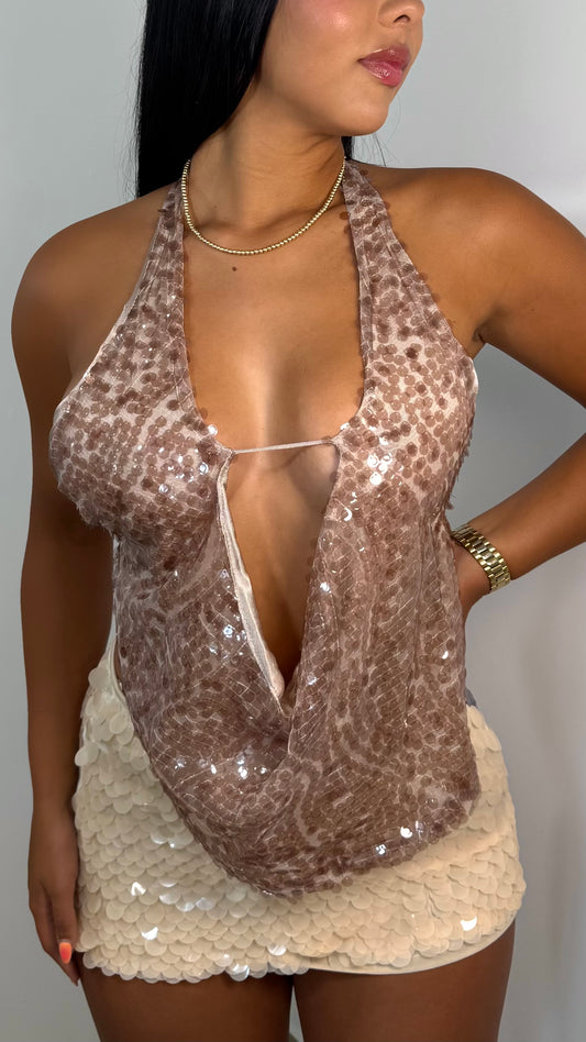Khaki sequins top