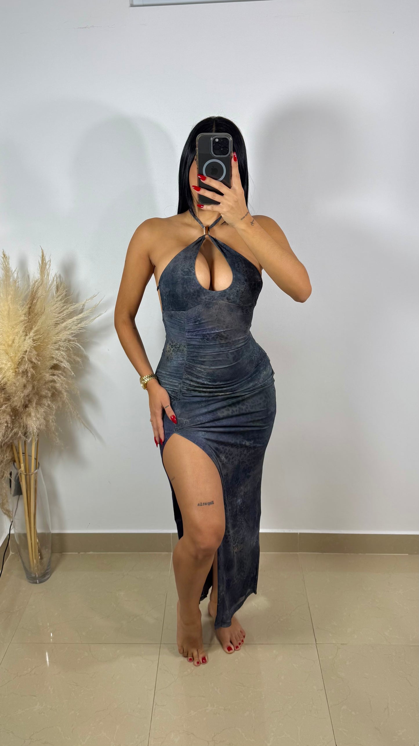 Halter navy maxi dress
