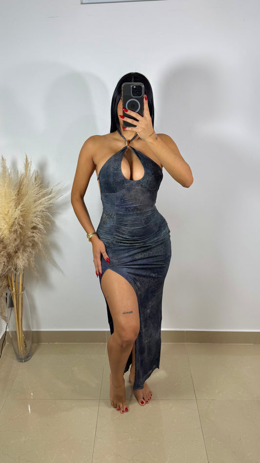 Halter navy maxi dress