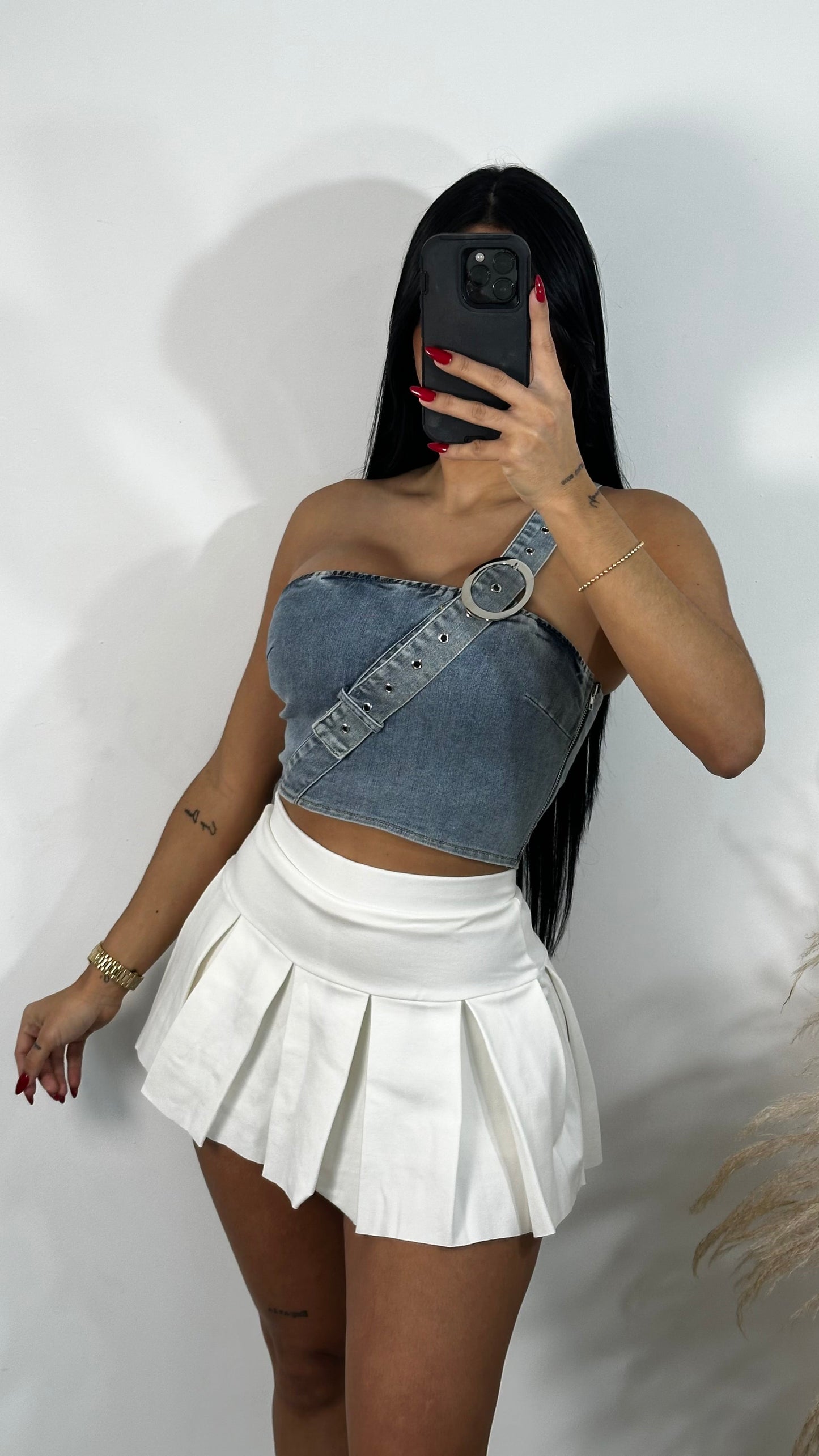 Light denim crop top