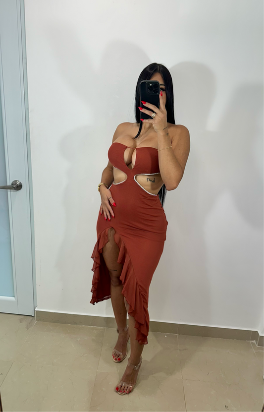 Rust slit midi dress