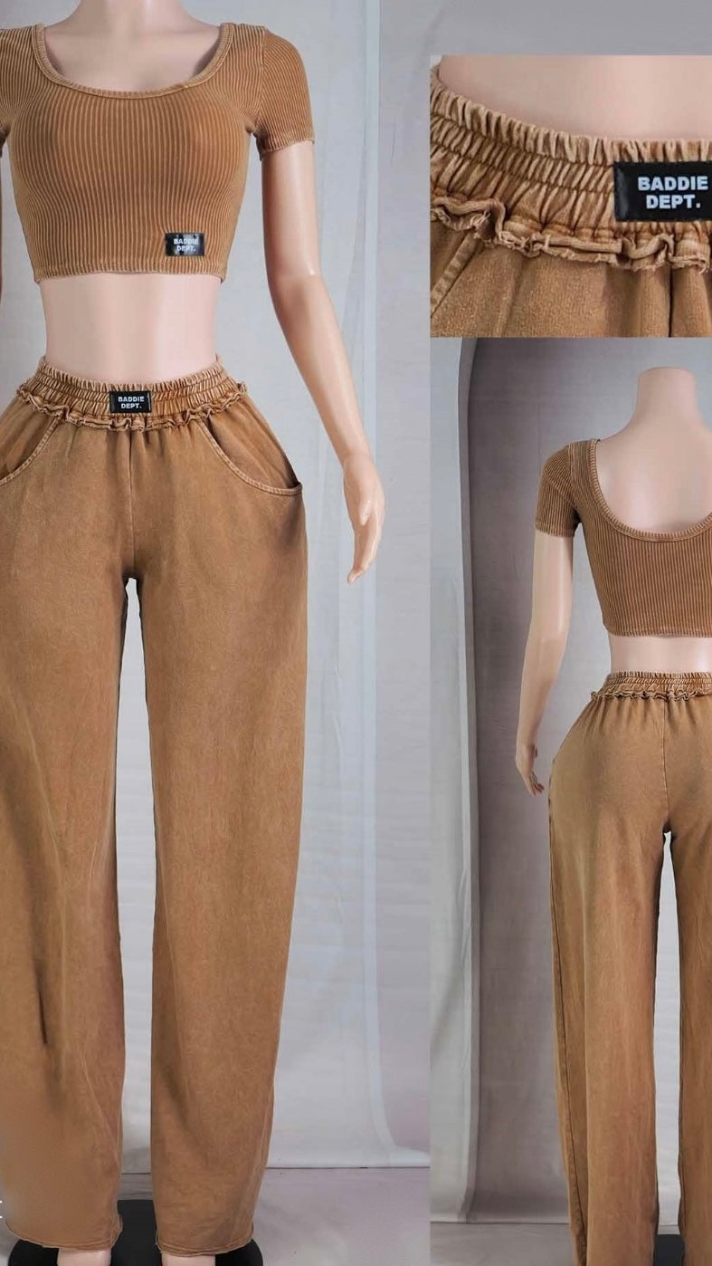 Brown wash pant set