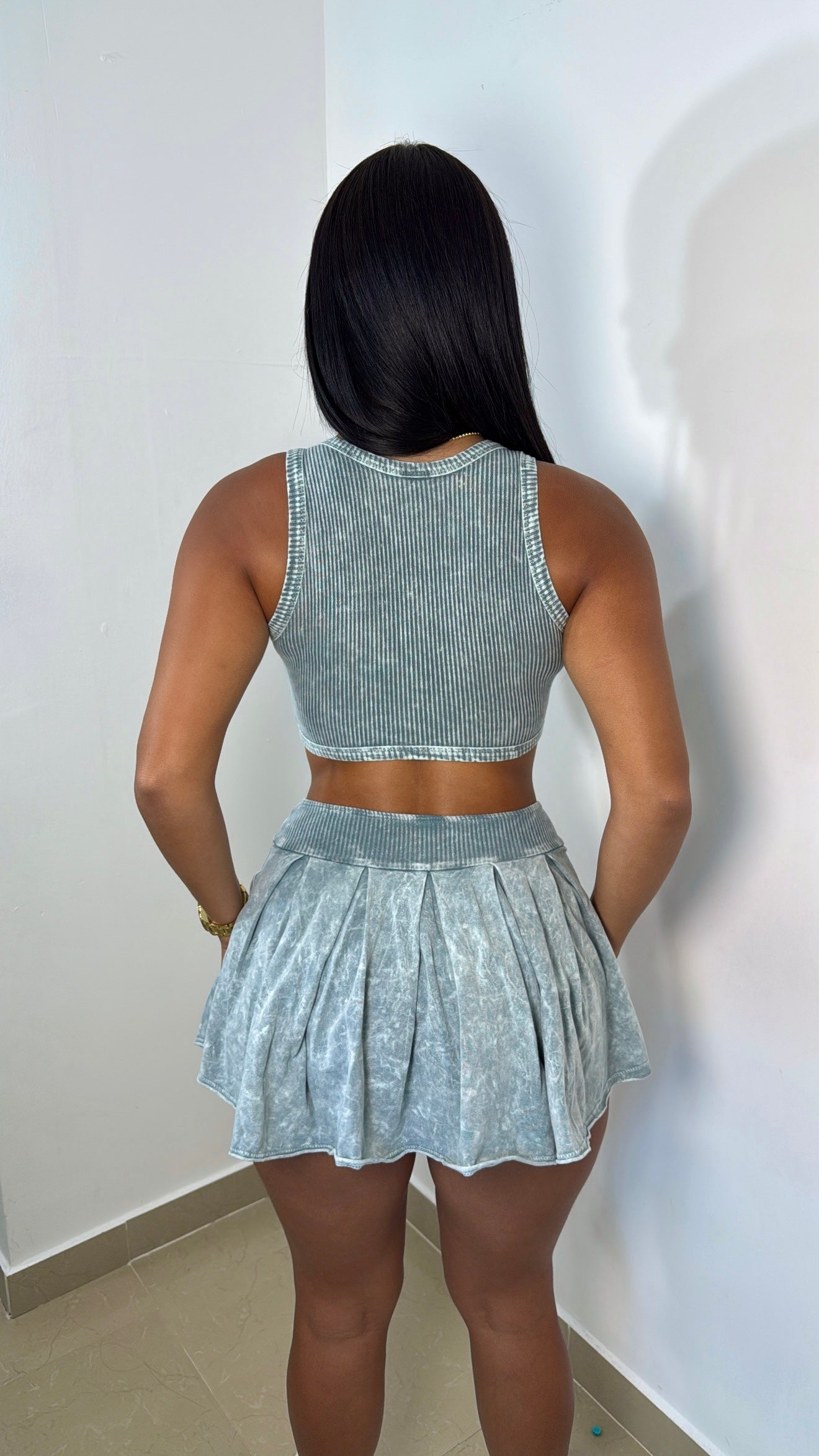 Mineral wash grey skort set
