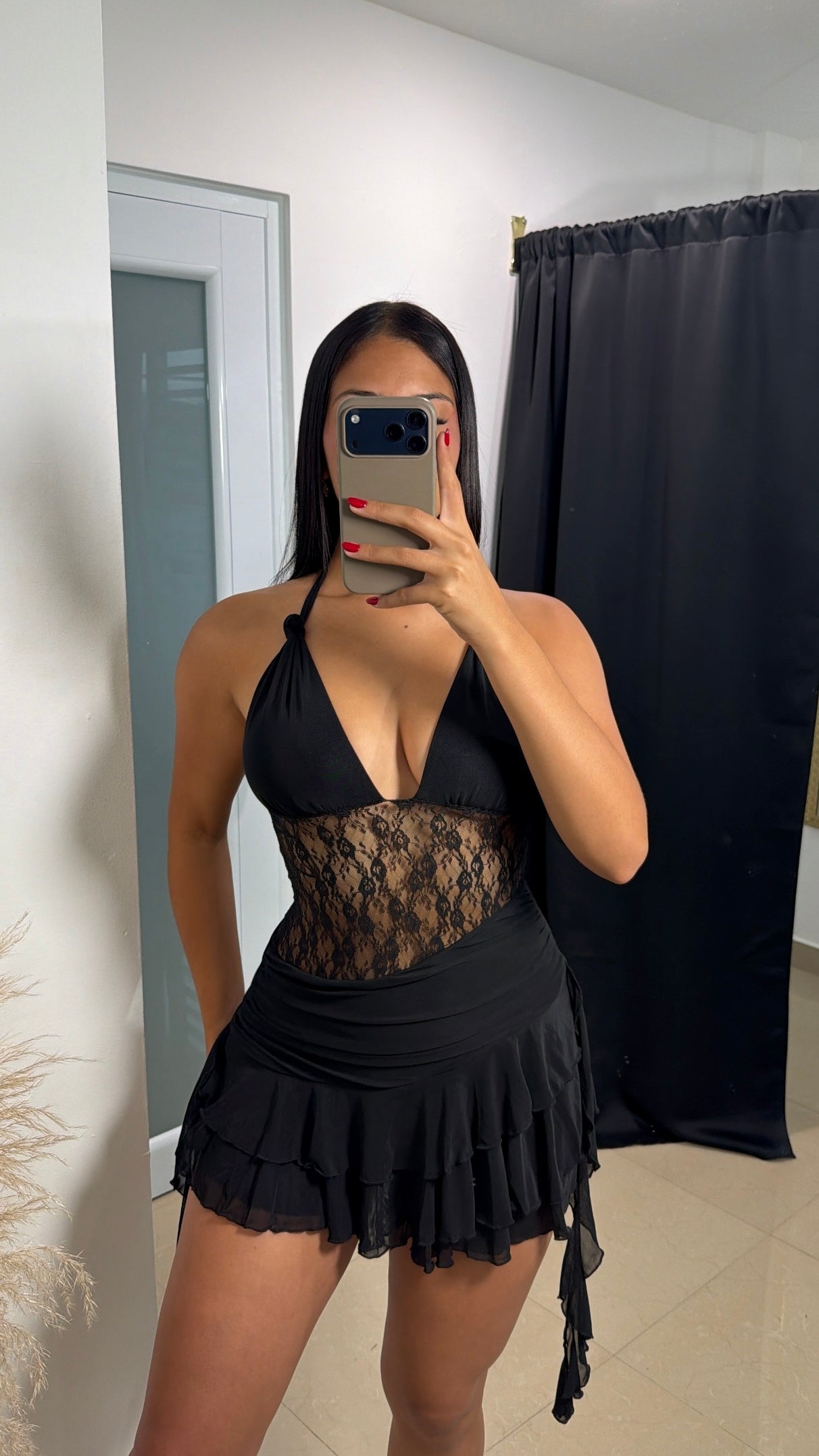 Black Ruffle Dress with Pants