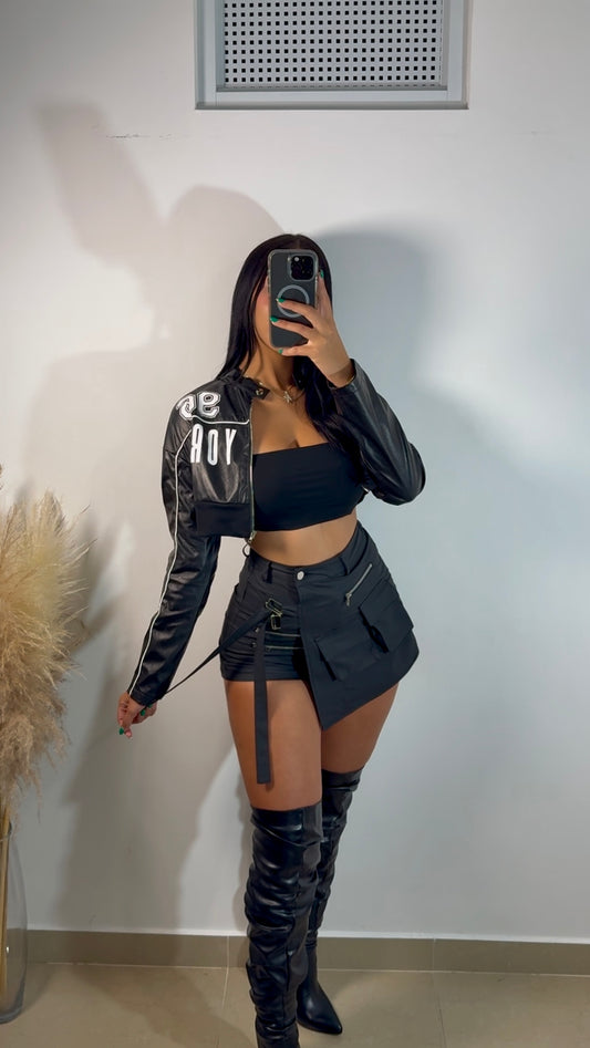 Crop top leather jacket