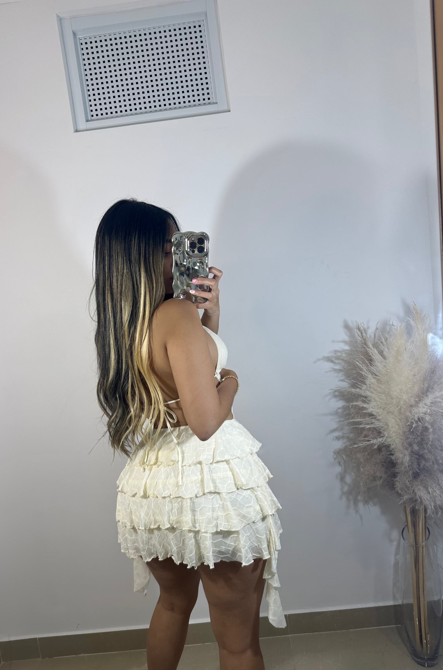 Mesh ruffle mini dress