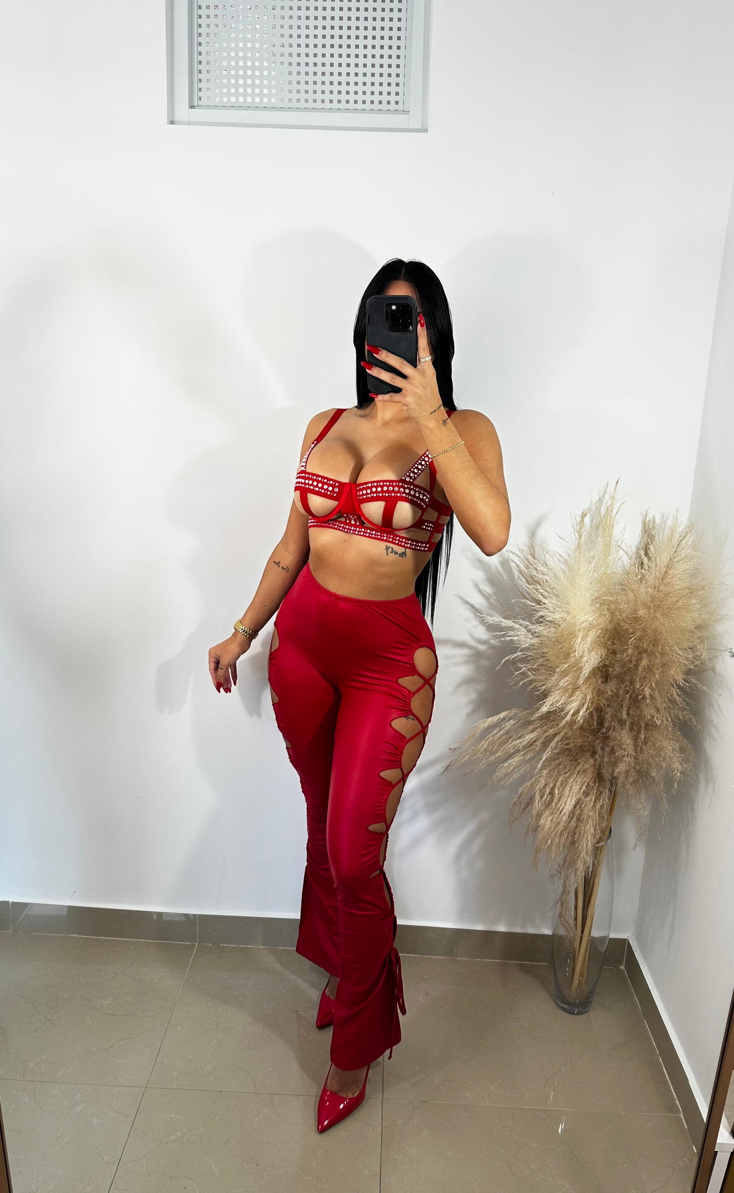 Leather pant red