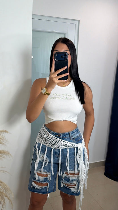 Blue denim jorts