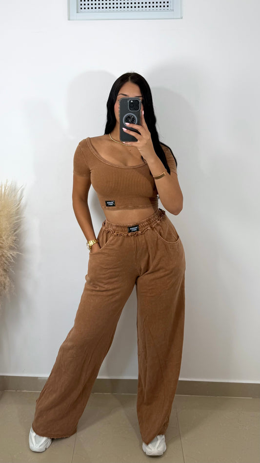 Brown wash pant set