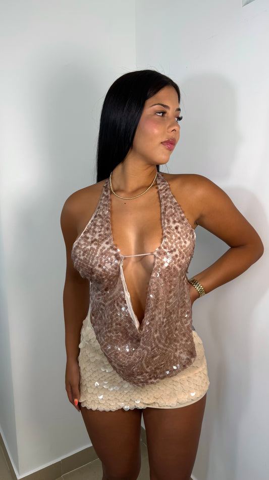 Nude sequin skirt