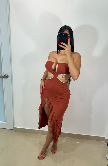 Rust slit midi dress