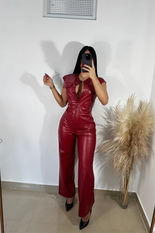 Burgundy leather jumpsuit