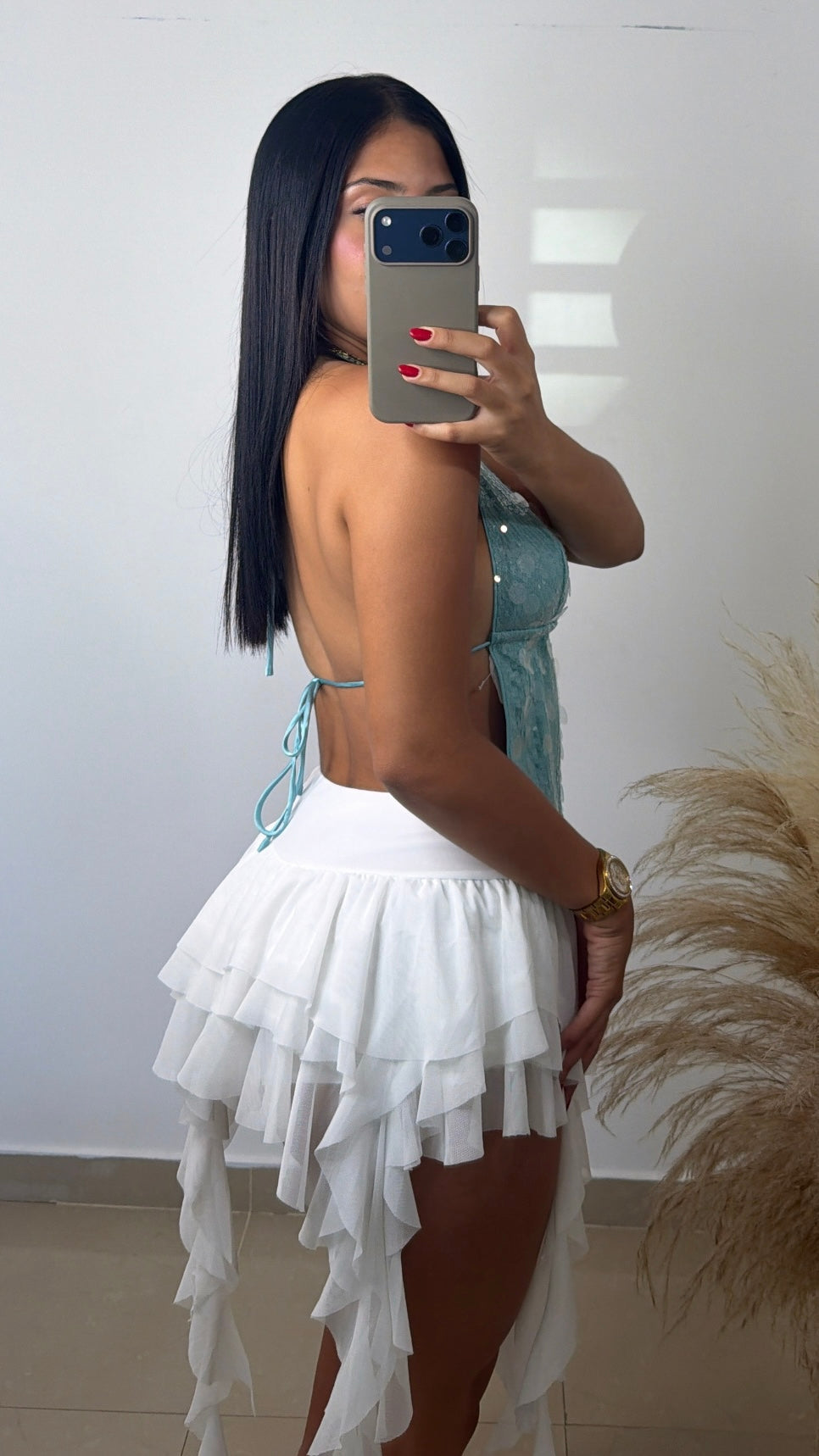 White ruffle mini skort