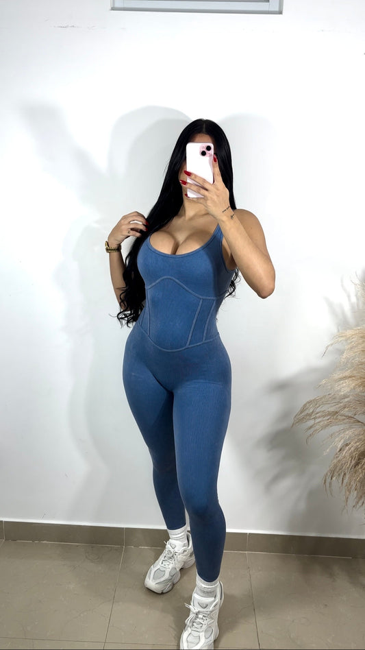 Denim sport jumpsuit