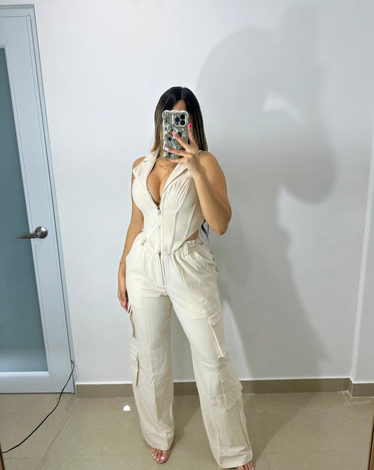 Nude Vest cargo pant set