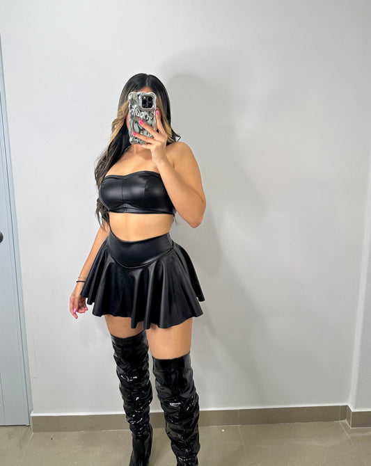 Leather black skirt