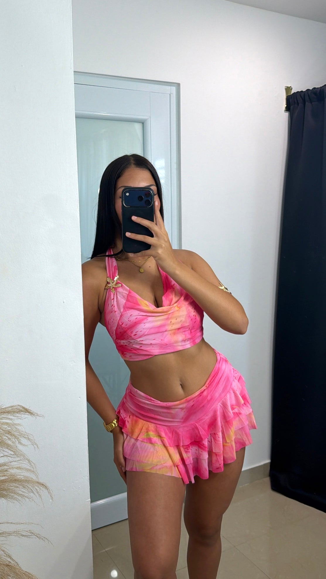 Pink tropical skirt set