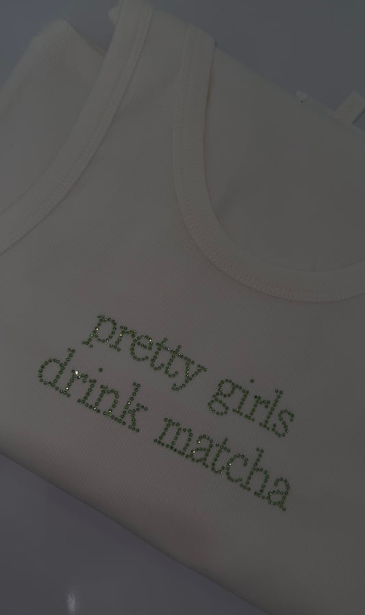 Rhinestone matcha tank top