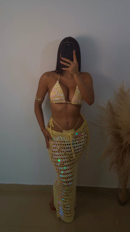 Light yellow sequin 3 piezas set