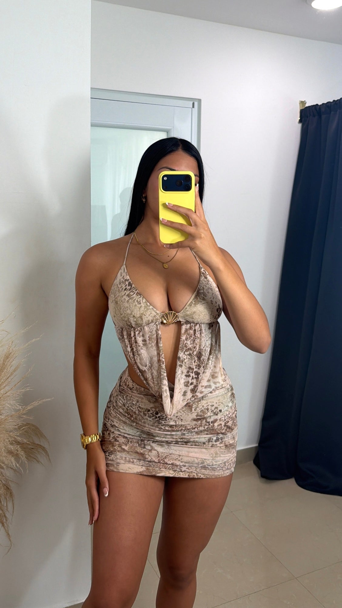 Shell print mini dress