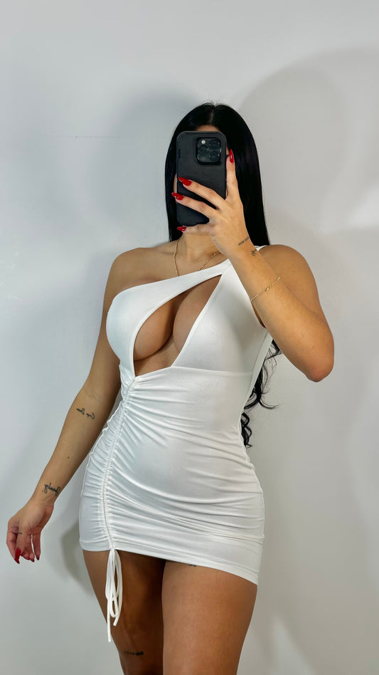 One shoulder white dress