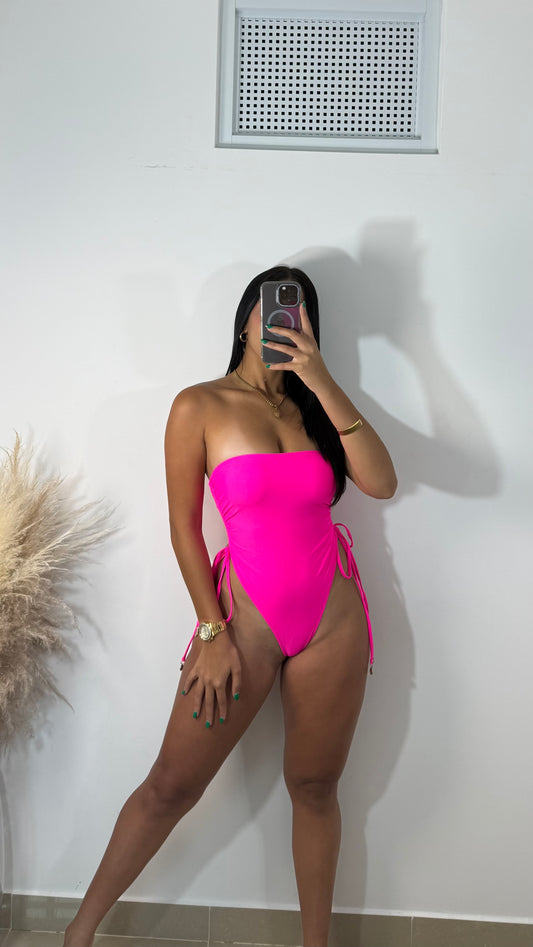 One piece thong pink swim