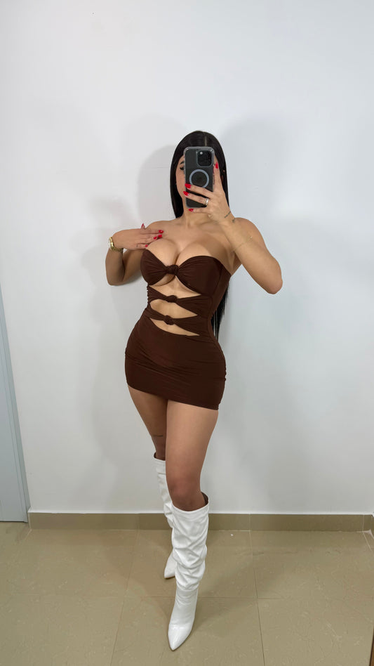 Strapless knot brown dress