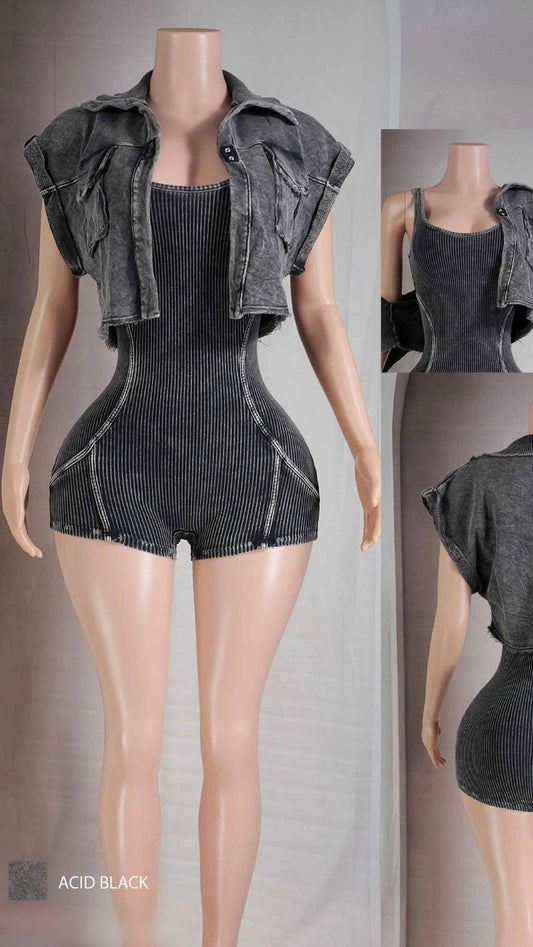 Washed black romper w jacket