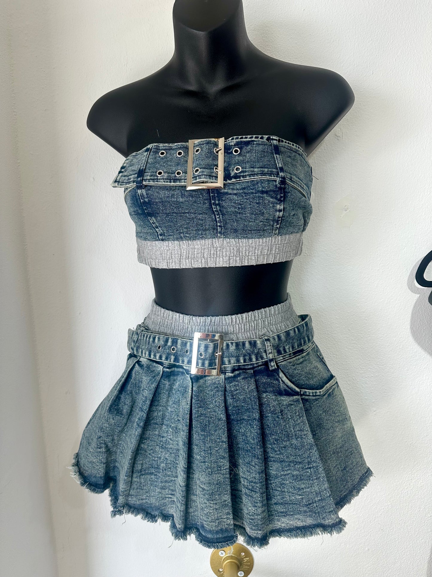 Denim mini skirt set