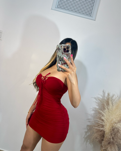 Red mesh mini dress