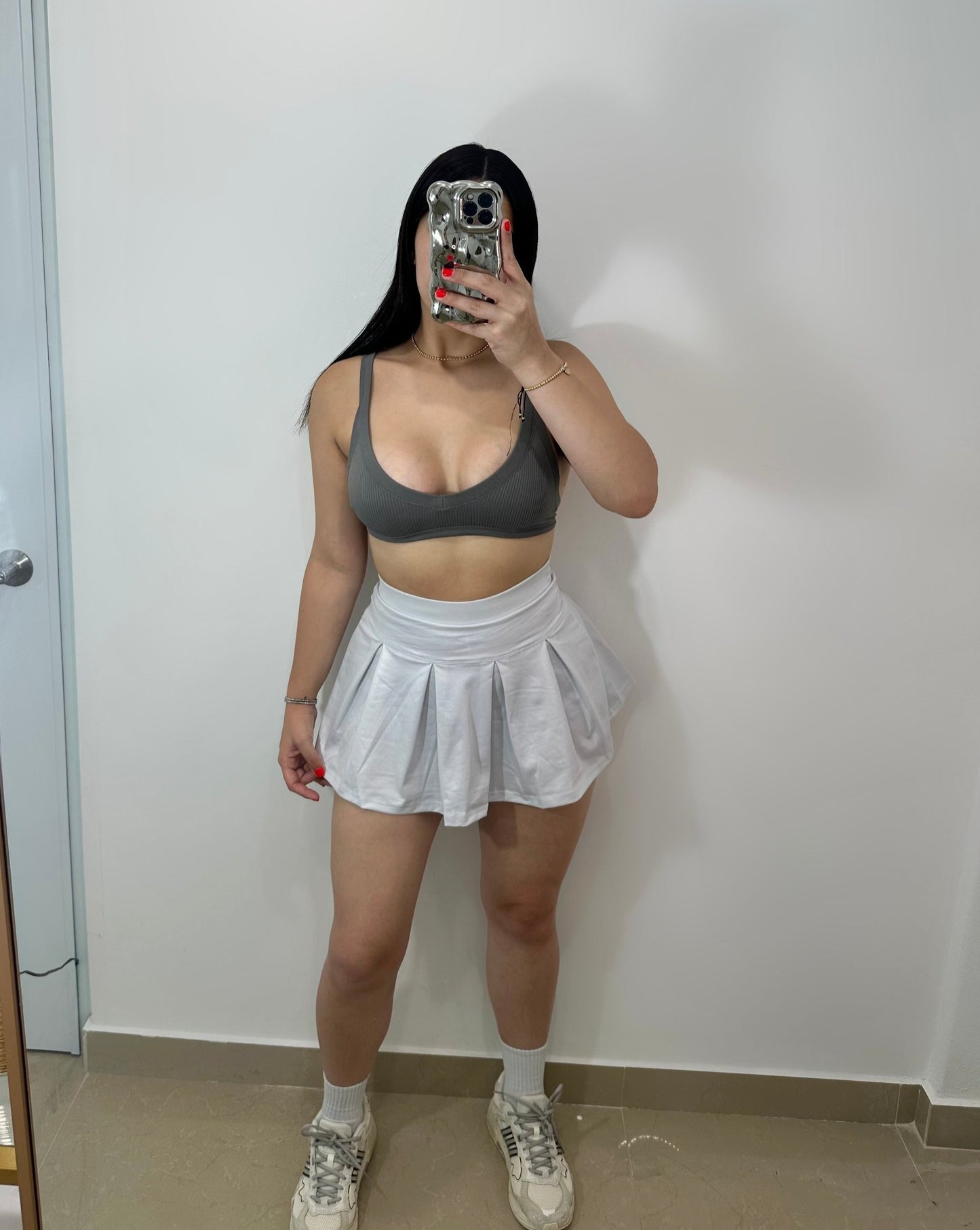 Plated mini skort grey