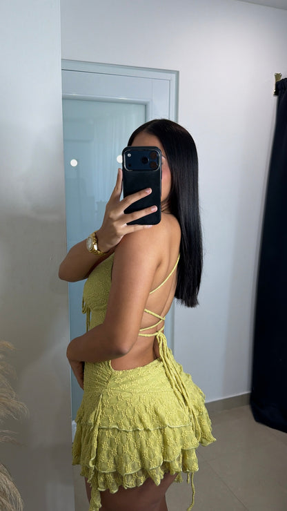 Sexy back green dress