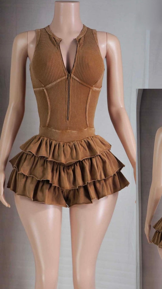 Ruffle brown romper