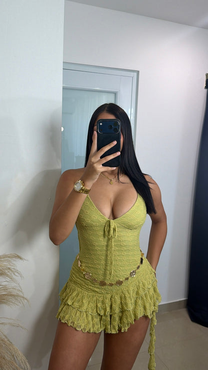 Sexy back green dress