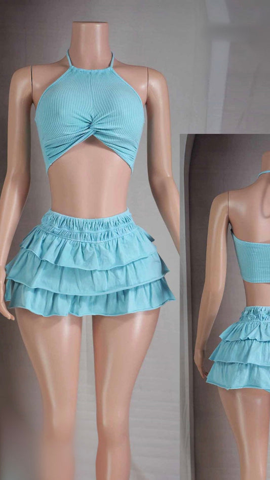 Ruffle skirt set Aqua