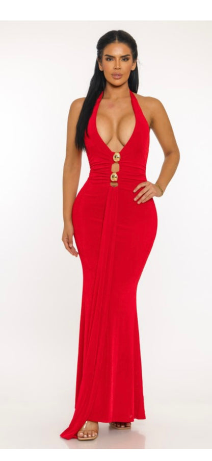 Sexy elegant red stretch maxi dress