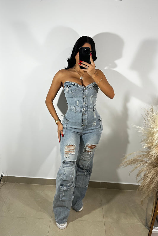 Sexy denim jumpsuit reestock